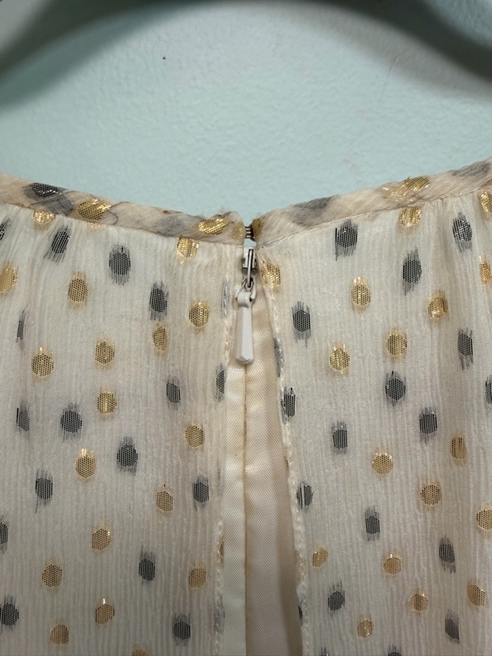 Vintage silk metallic polka dot long sleeve flouncy dress, size medium - Picture 6 of 8